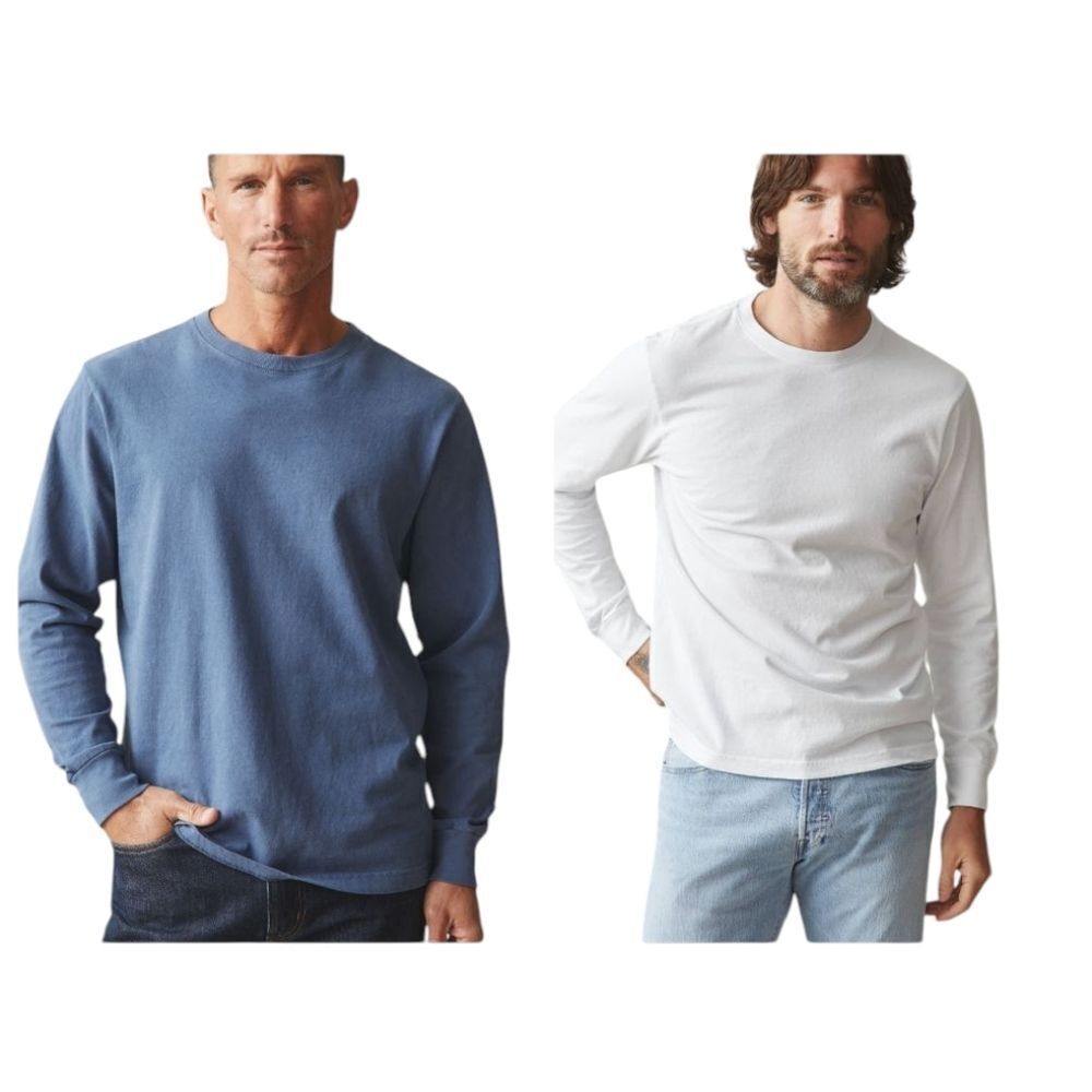 Lot Of 2 NEW American Giant Men's Vintage Crew Long Sleeve Tee Blue / White 2XL